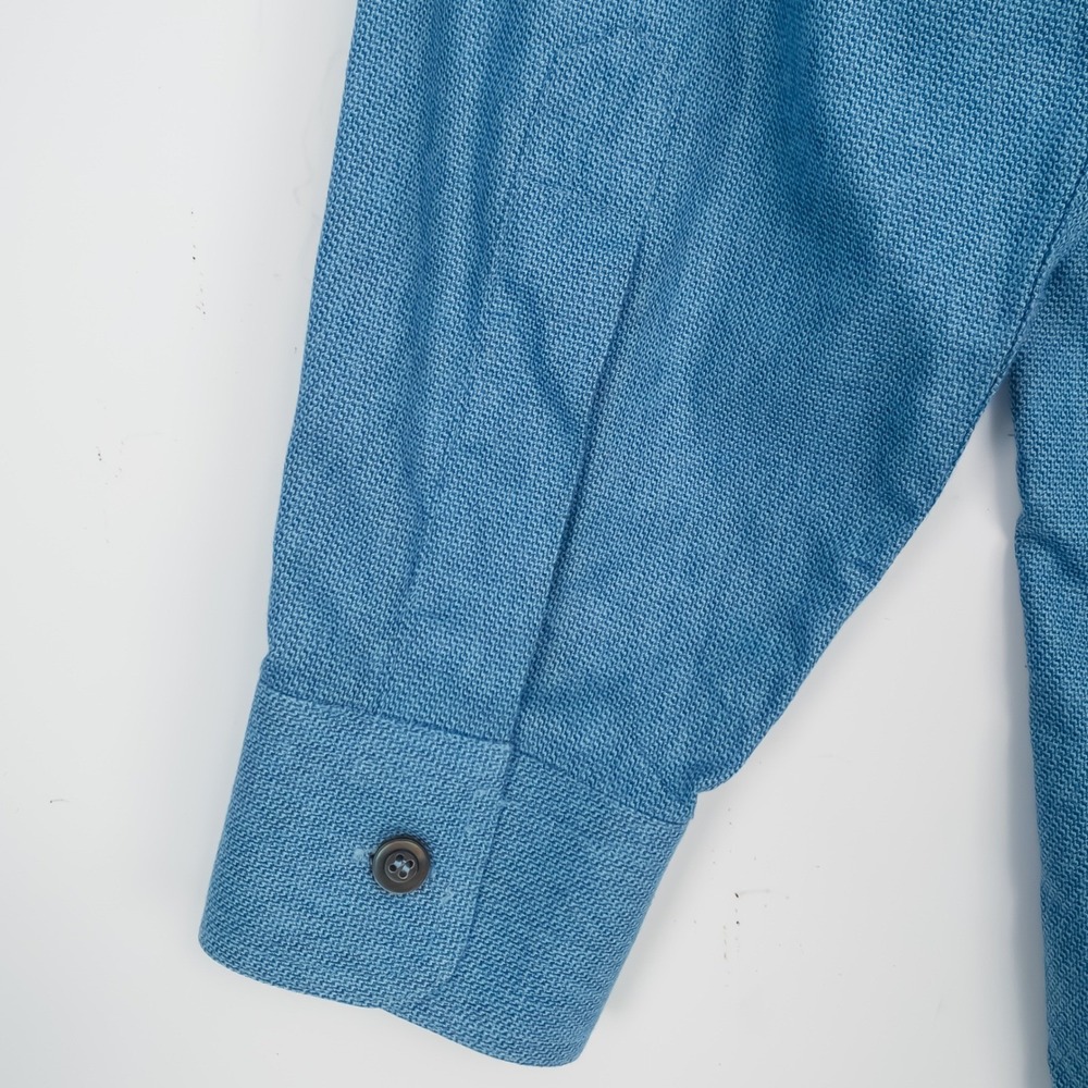 Ermenegildo Zegna Button Down Mens Shirt XL Blue Textured Long Sleeve All Cotton - Picture 6 of 15